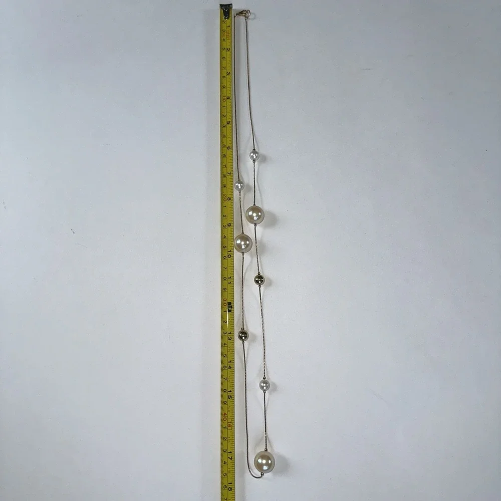 Unbranded Station Necklace Women OS Gold Cream Excellent Faux Pearl Long Chain